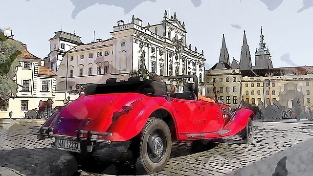 Vintage Schloss mit Auto